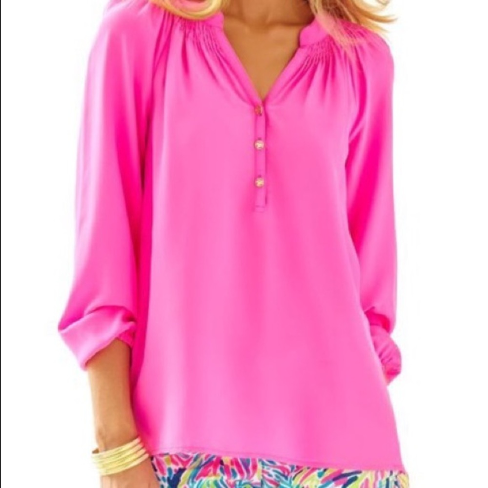 Lilly Pulitzer Elsa Silk Top Mandevilla Pink M